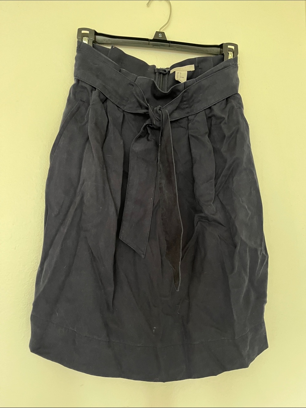 H&M Navy Paperbag Pencil Skirt with Tie Waist